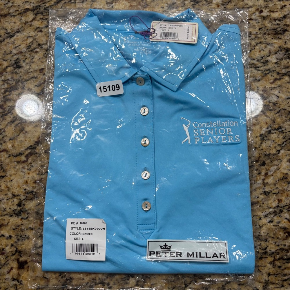 NEW Peter Millar Constellation Senior Players Polo Shirt Blue L Mens ws